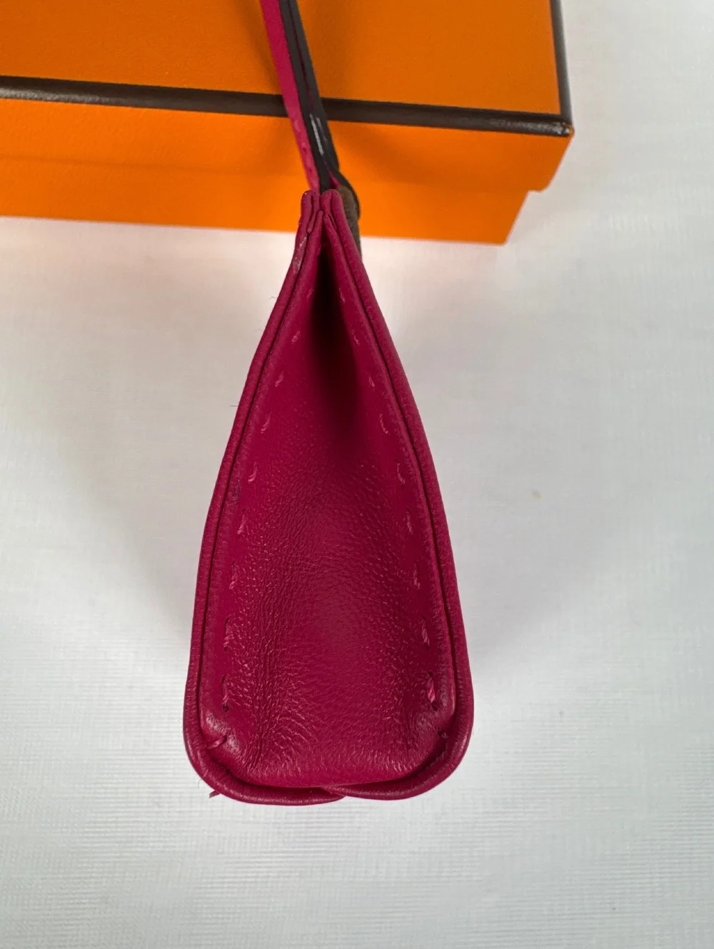 HERMES Milo Lambskin Swift Shopping Bag Charm in Rose Mexico with Original Box